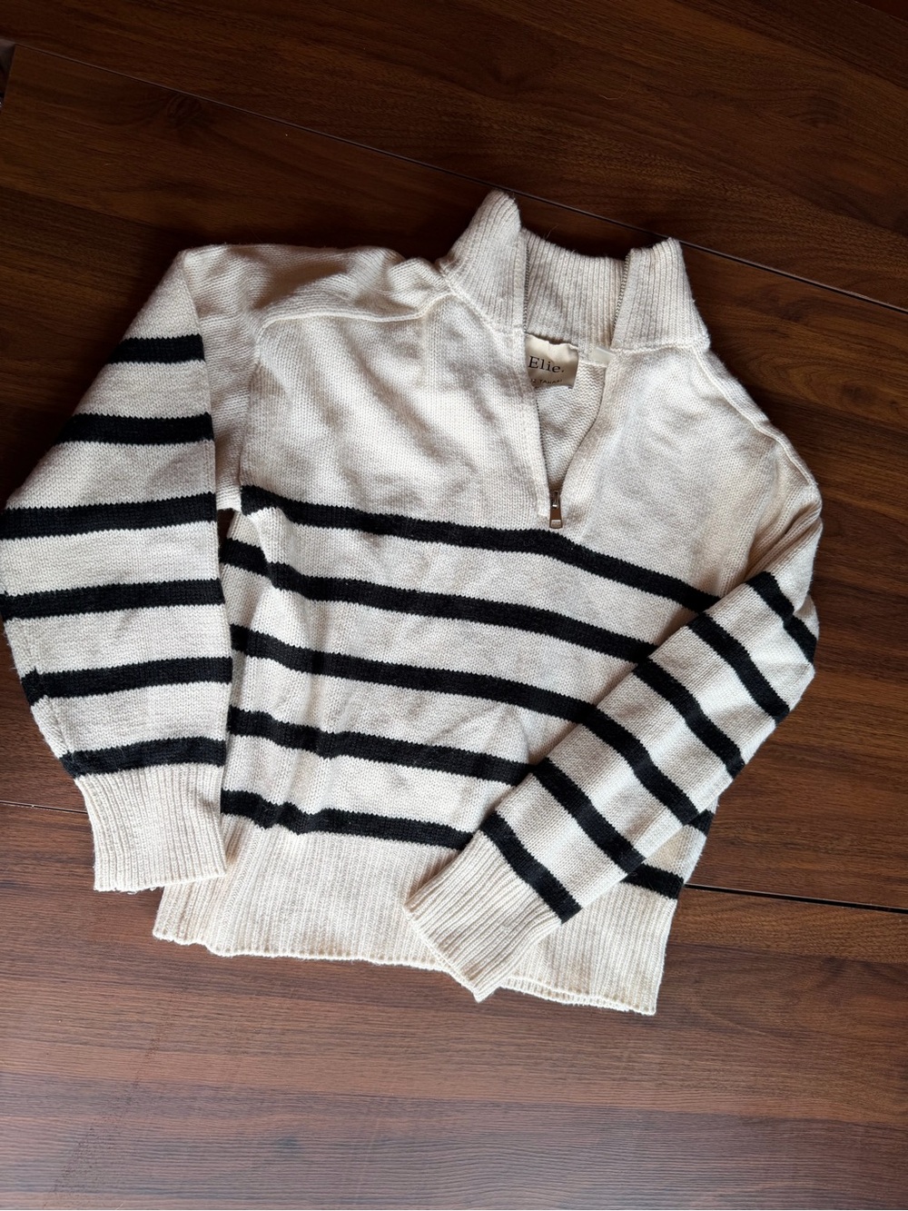 Elie Tahari Cream Ribbed Half-Zip Sweater